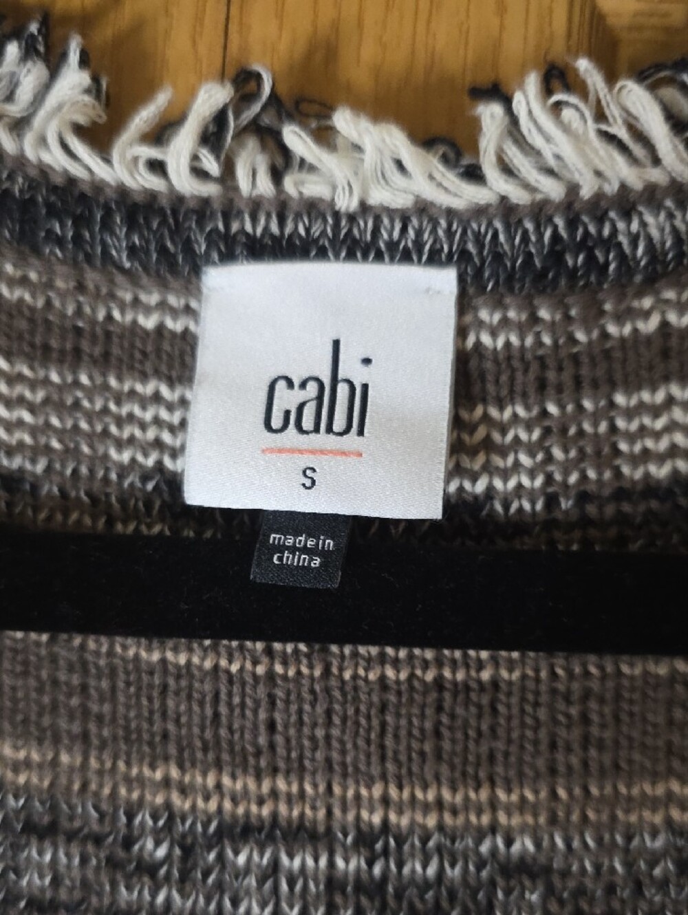 CAbi Brown White Plaid Fringe Trim Open-Front Cardigan Women's Small GUC - Picture 2 of 5